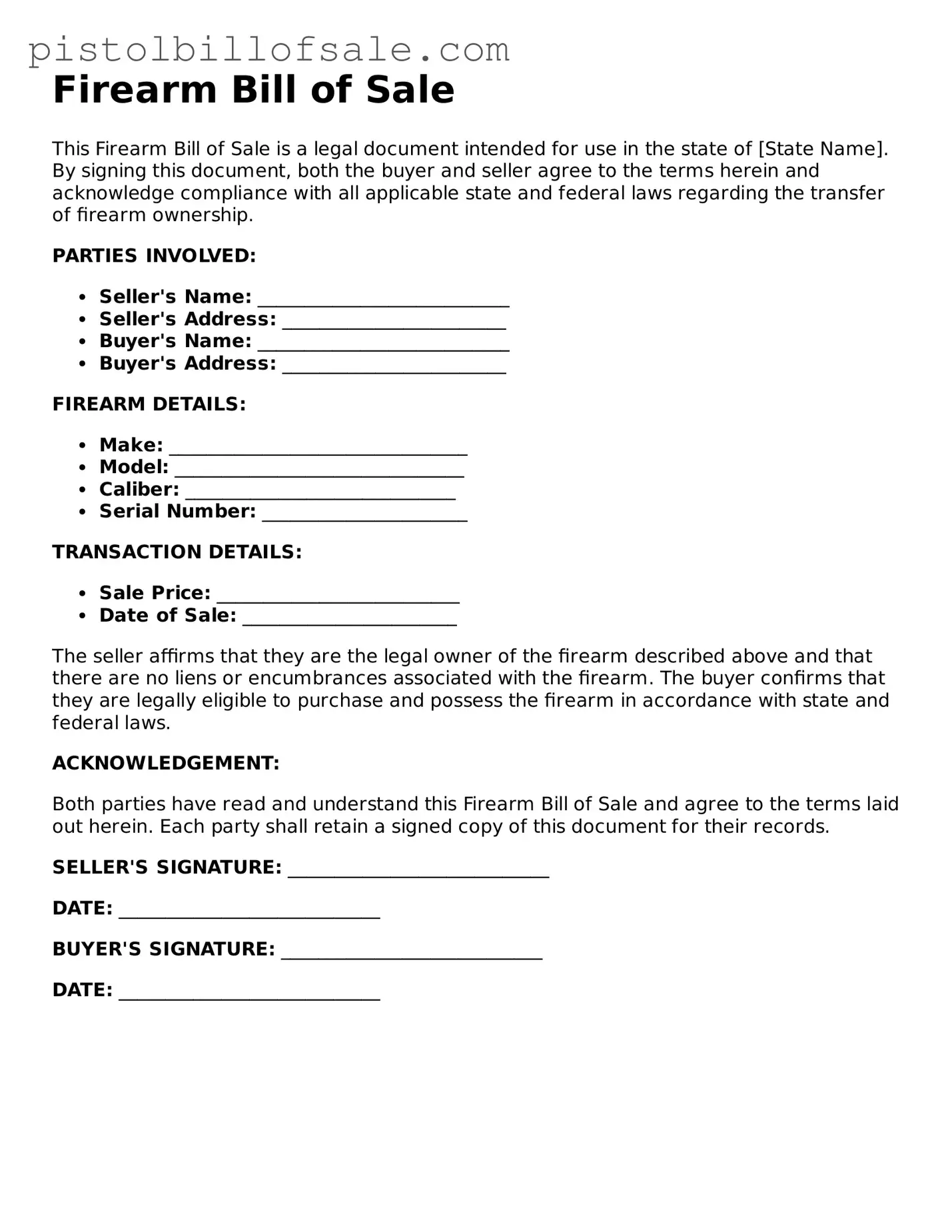 Fillable Firearm Bill of Sale Template